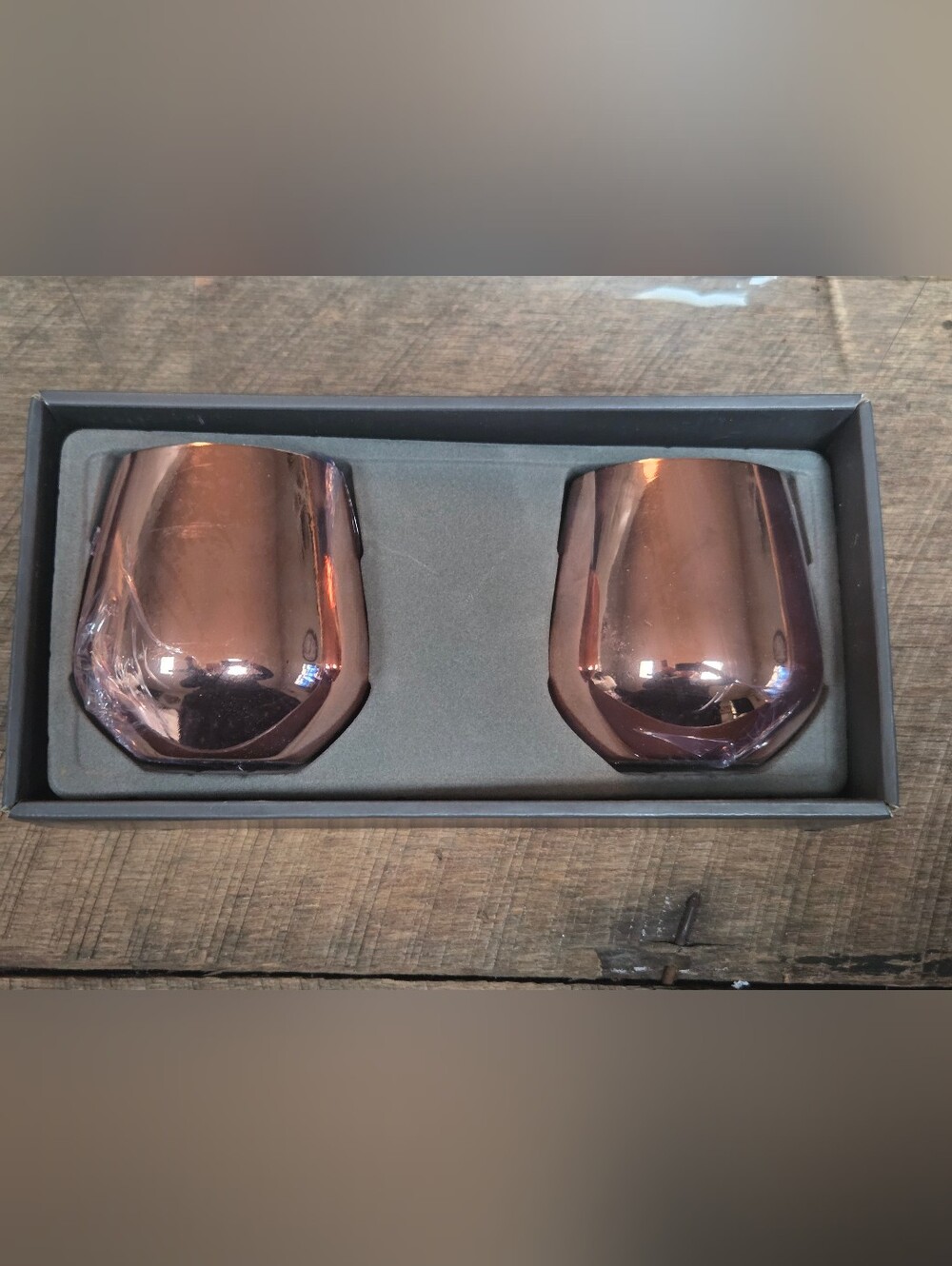 NIB Copper Stemless Wine Glasses - Set of 2 Stainless Steel Tumbler ~ Bin 1J